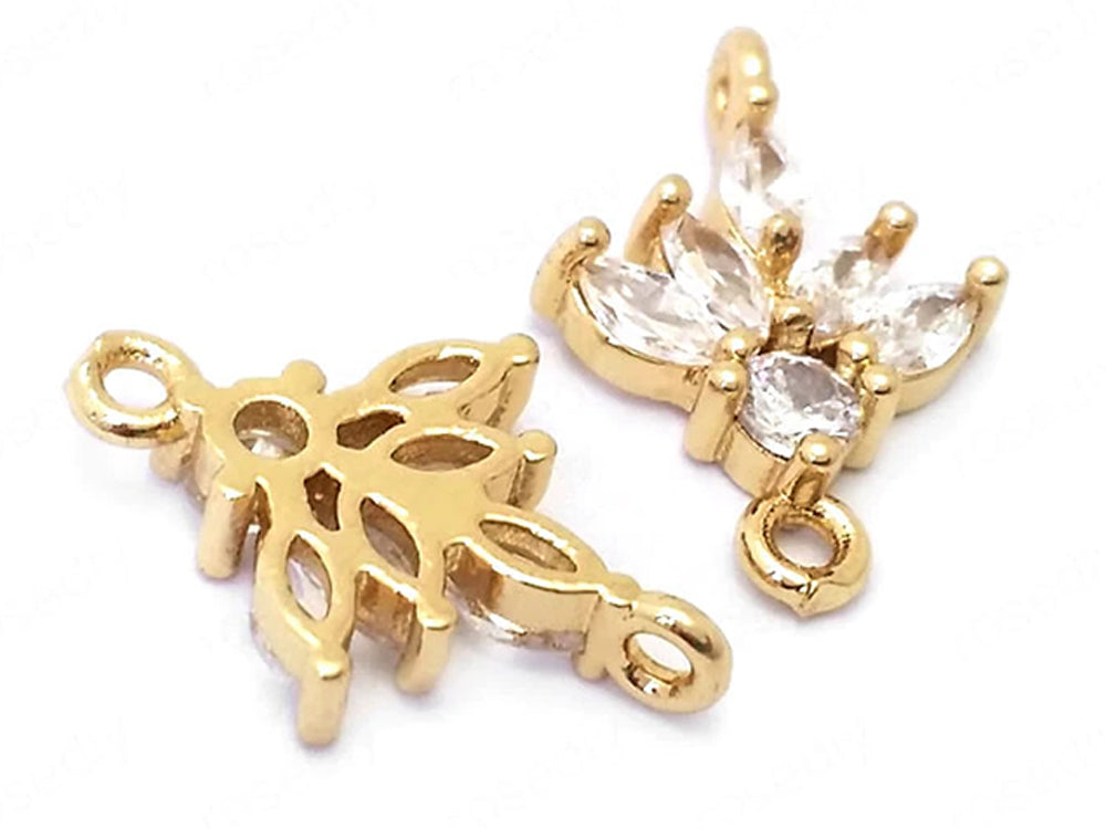  24K Gold Plated Flower Charms/Pendant with Cubic Zirconia Back