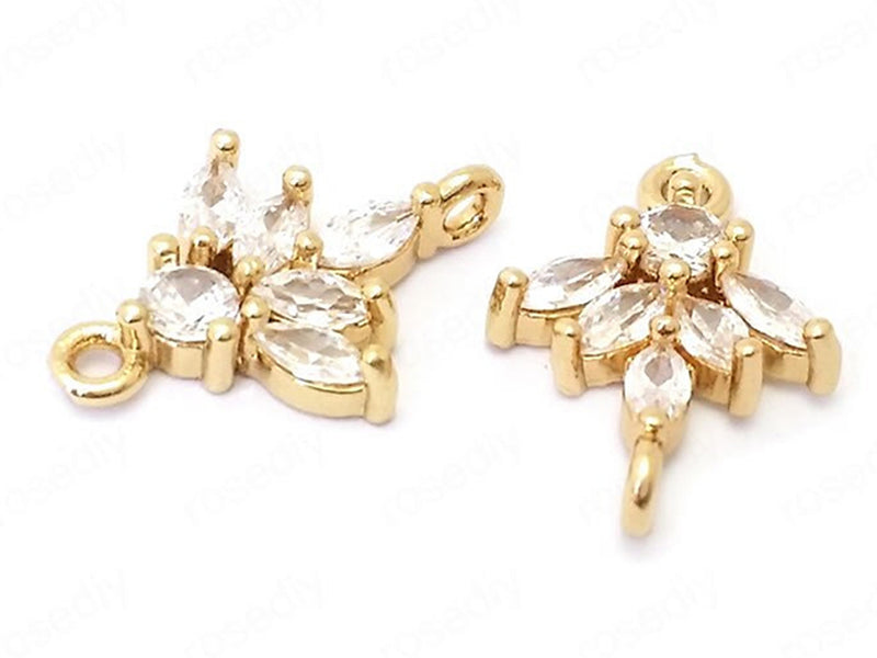  24K Gold Plated Flower Charms/Pendant with Cubic Zirconia Top
