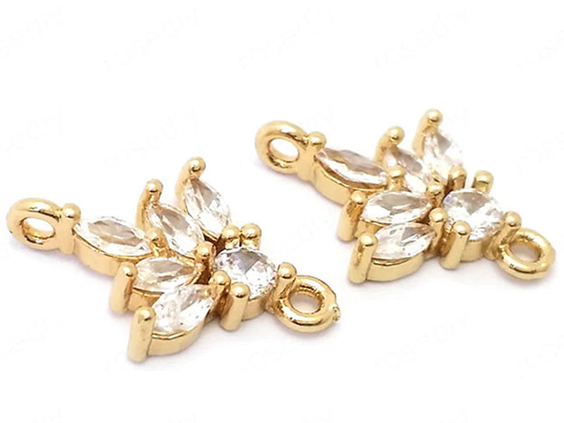  24K Gold Plated Flower Charms/Pendant with Cubic Zirconia Sides
