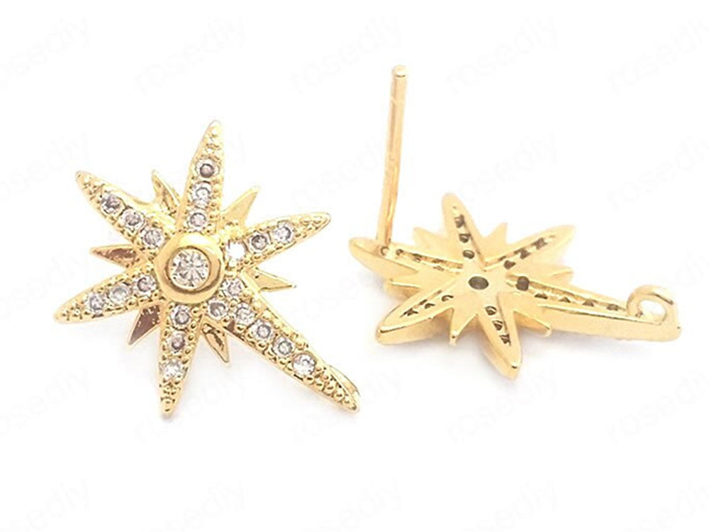 24K Gold Plated Star Shaped Ear Wires with Cubic Zirconia