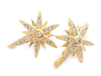 24K Gold Plated Star Shaped Earring Findings with Cubic Zirconia