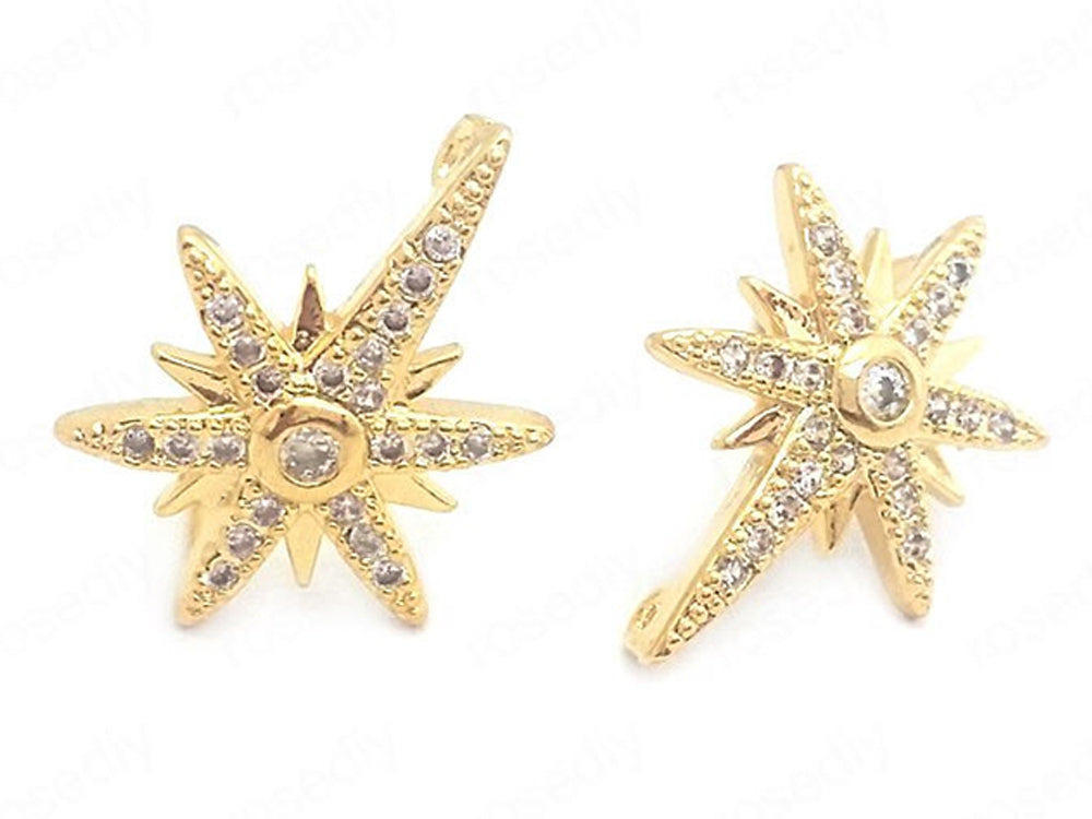 24K Gold Plated Star Shaped Earring Hooks with Cubic Zirconia