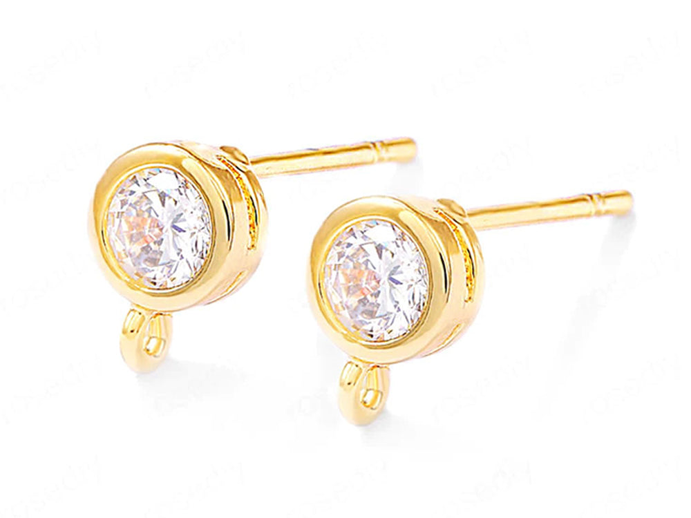 24K Gold Plated Posts with Cubic Zirconia and Ring