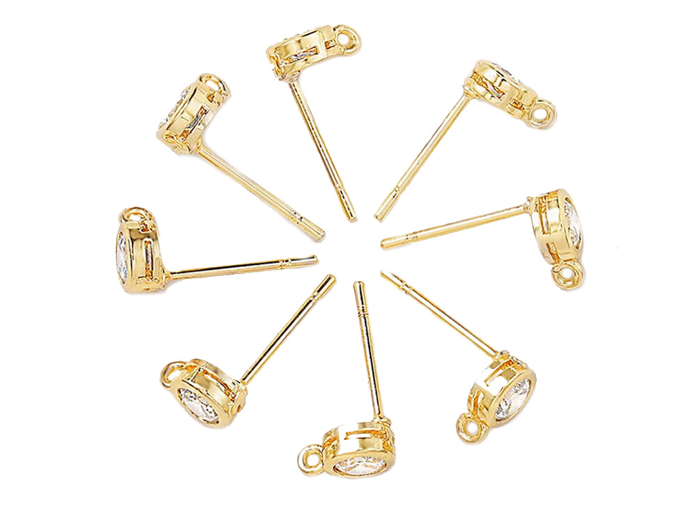 24K Gold Plated Posts with Cubic Zirconia and Ring Multiple Pictured