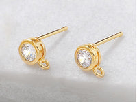 24K Gold Plated Posts with Cubic Zirconia and Ring Gray Background