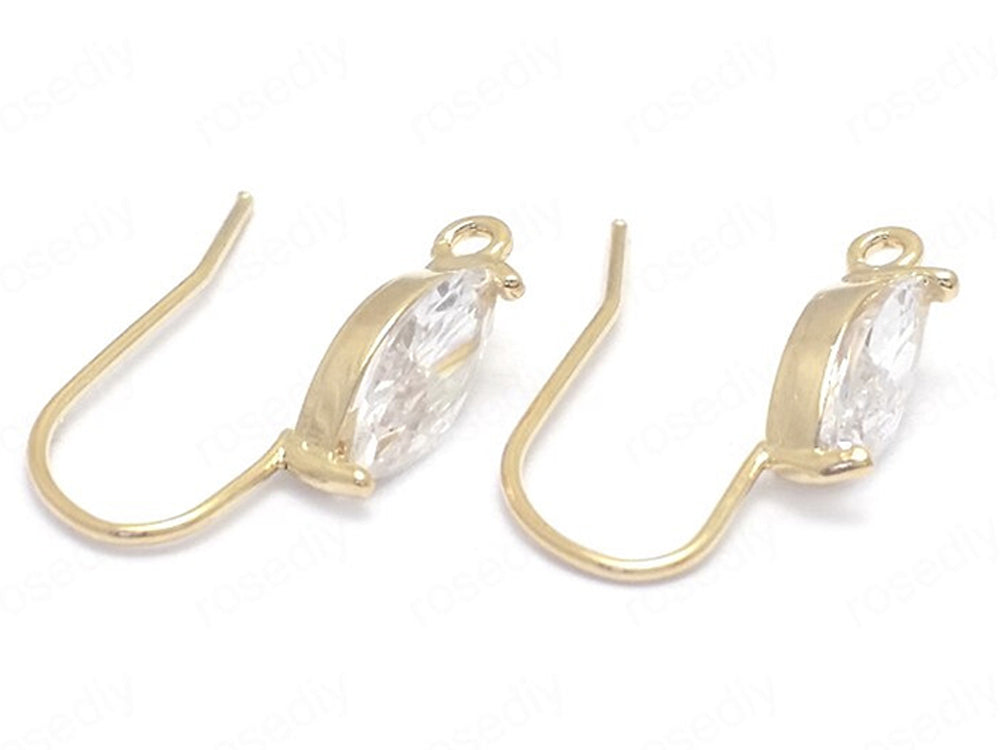 24K Gold Plated Earring Hooks with Cubic Zirconia  Sides