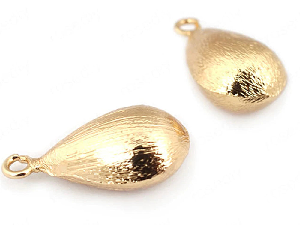 24K Gold Plated Charms | Teardrop Shape | Brushed Texture | 11mm x 20mm