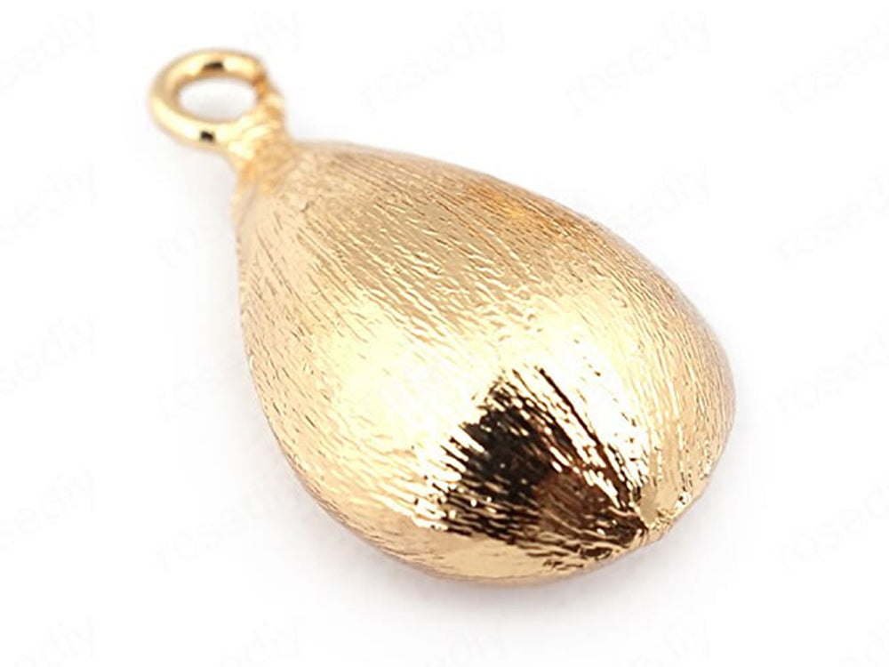 24K Gold Plated Brushed Teardrop Shaped Metal Charms Close Up
