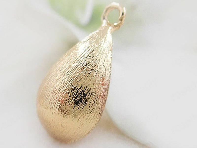 24K Gold Plated Brushed Teardrop Shaped Metal Charms Side