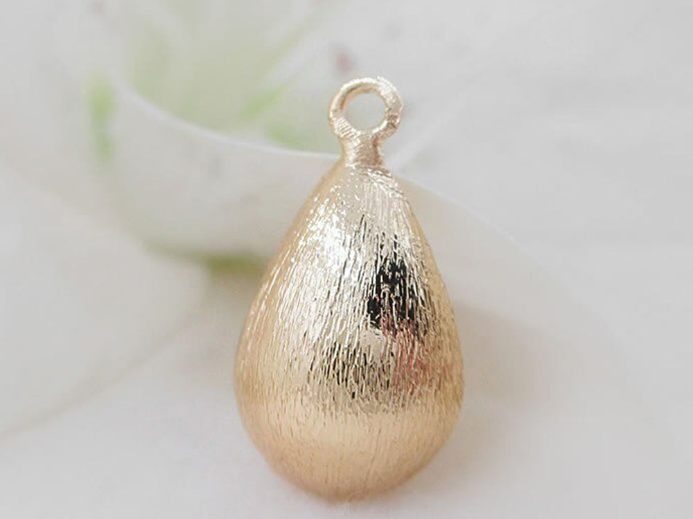 24K Gold Plated Brushed Teardrop Shaped Metal Charms Front