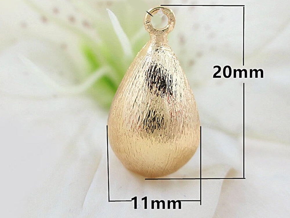 24K Gold Plated Brushed Teardrop Shaped Metal Charms With Dimensions
