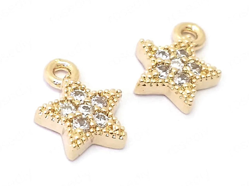 24K Gold Plated Star Charms with Cubic Zirconia