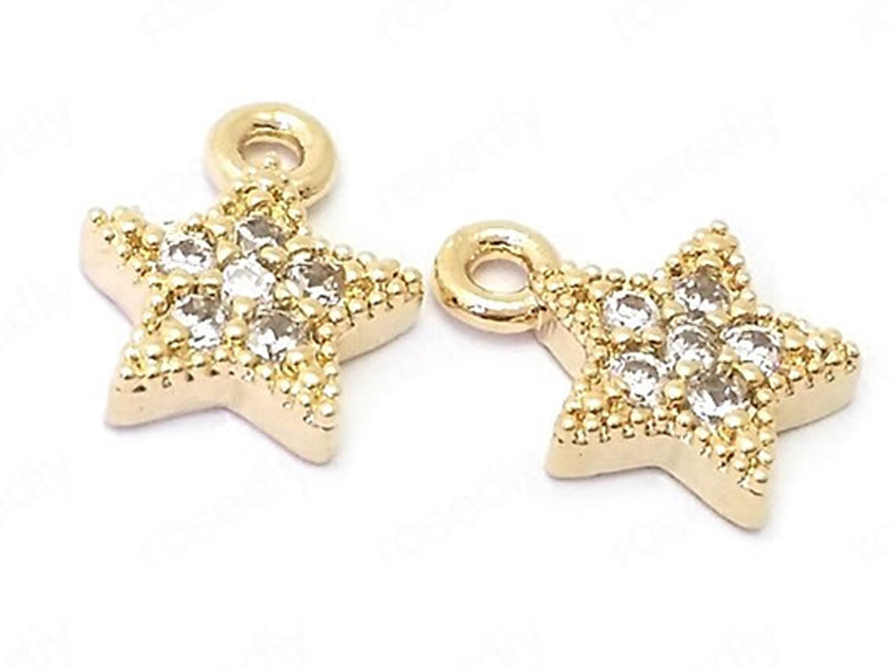24K Gold Plated Star Charms with Cubic Zirconia Side