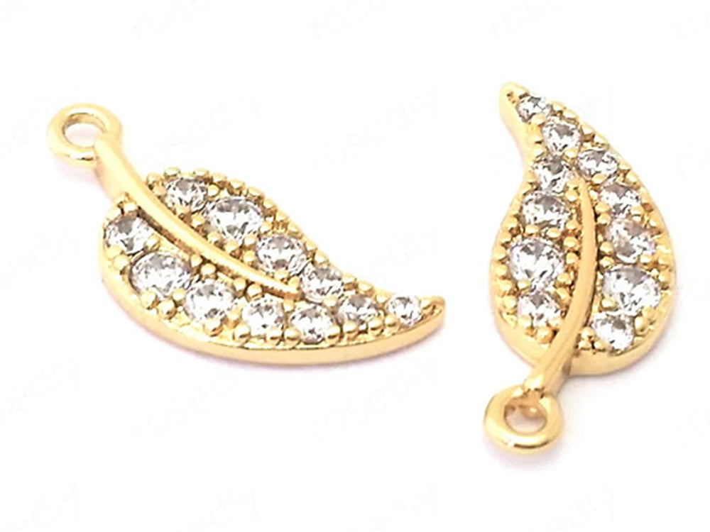 24K Gold Plated Leaf Charms with Cubic Zirconia