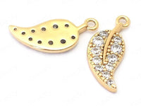24K Gold Plated Leaf Charms with Cubic Zirconia Back