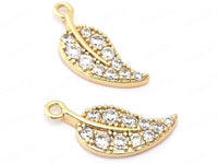 24K Gold Plated Leaf Charms with Cubic Zirconia Top