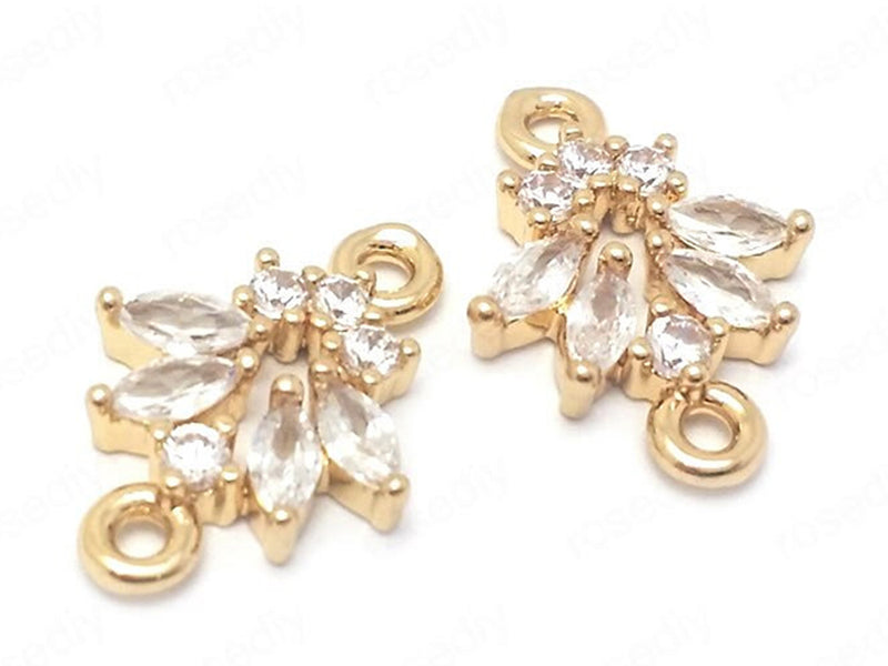 24K Gold Plated Charms or Connectors  with Cubic Zirconia