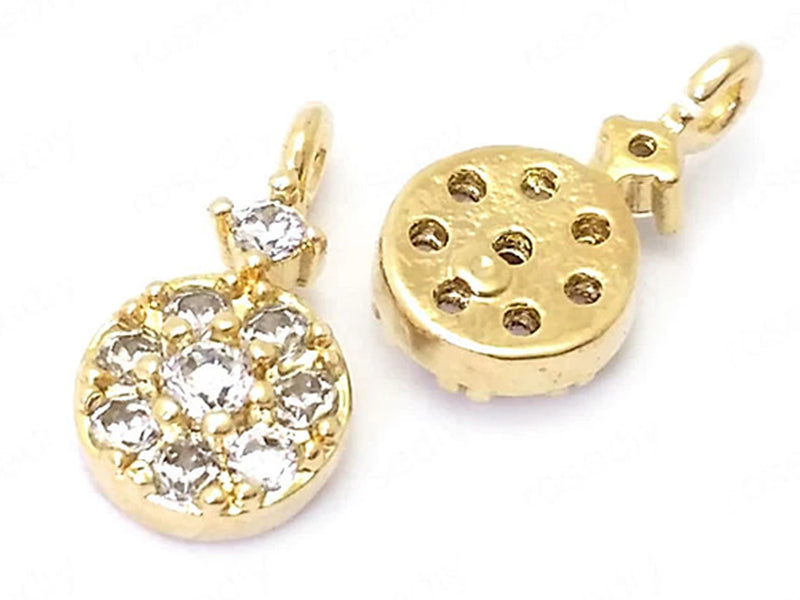 24K Gold Plated Charms | Coin Shaped Drop | Cubic Zirconia | 6mm x 11mm