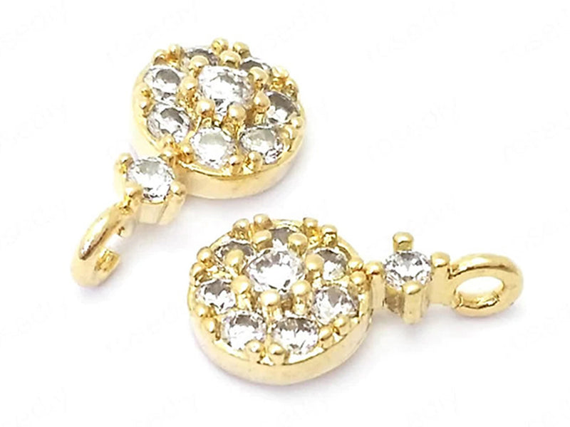 24K Gold Plated Charms | Coin Shaped Drop | Cubic Zirconia | 6mm x 11mm