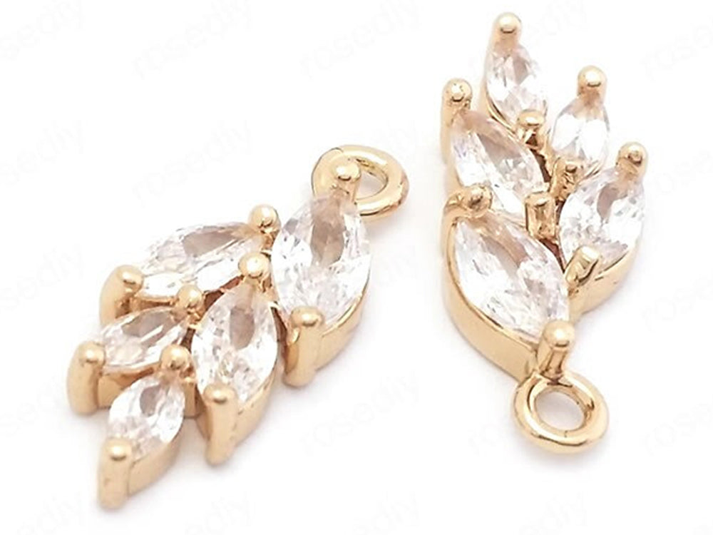 24K Gold Plated Leaf Design with Dazzling Cubic Zirconia Bottom