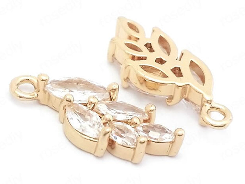 24K Gold Plated Leaf Design with Dazzling Cubic Zirconia Back