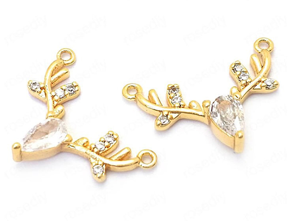 24K Gold Plated Deer Shaped Connectors with Cubic Zirconia