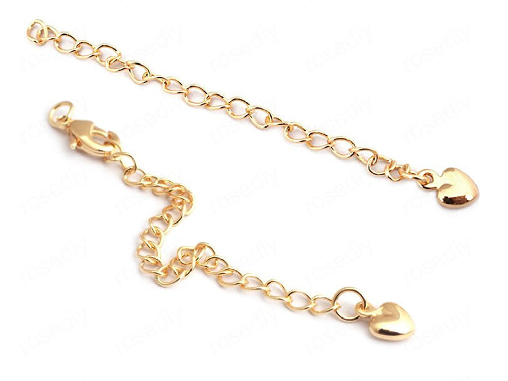 24K Gold Plated Extender Chain with Lobster Clasp and Heart Charm Side