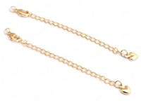 24K Gold Plated Extender Chain with Lobster Clasp and Heart Charm Front