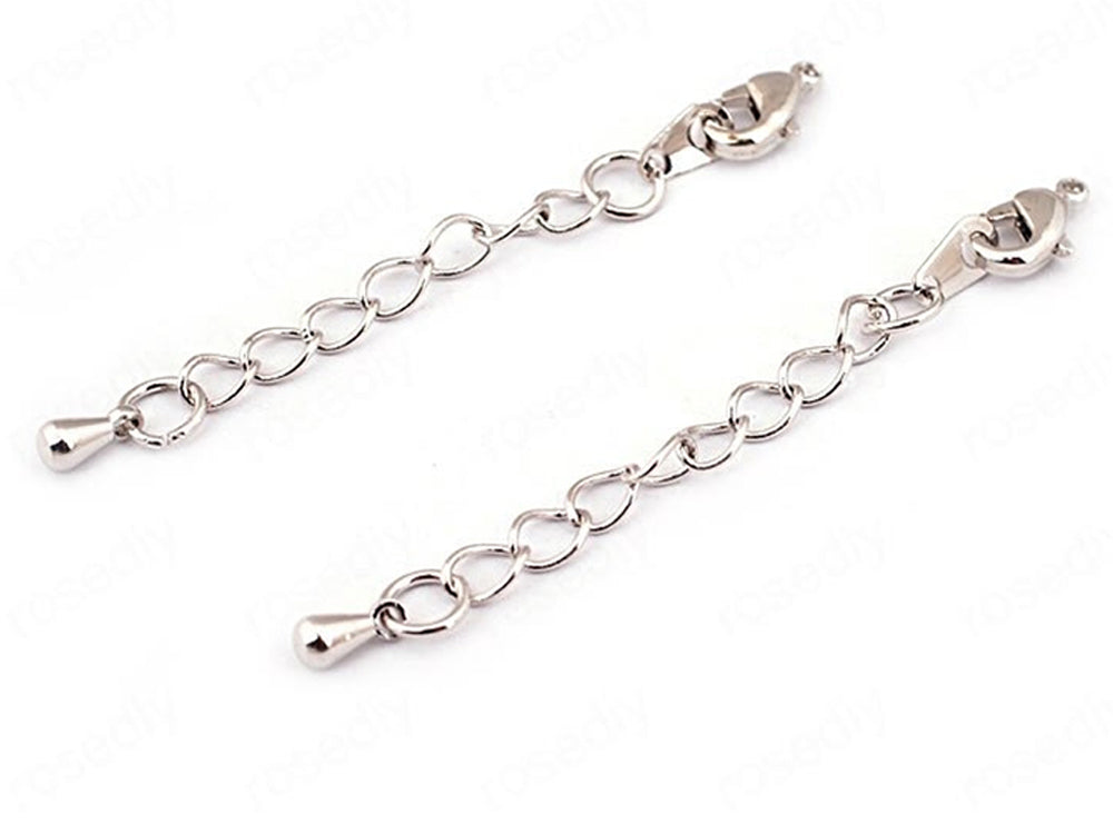 24K White Gold Plated Extension Chain with Lobster Clasp and Charm