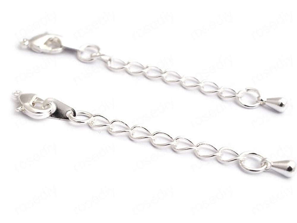 24K White Gold Plated Extender Chain with Lobster Clasp and Charm