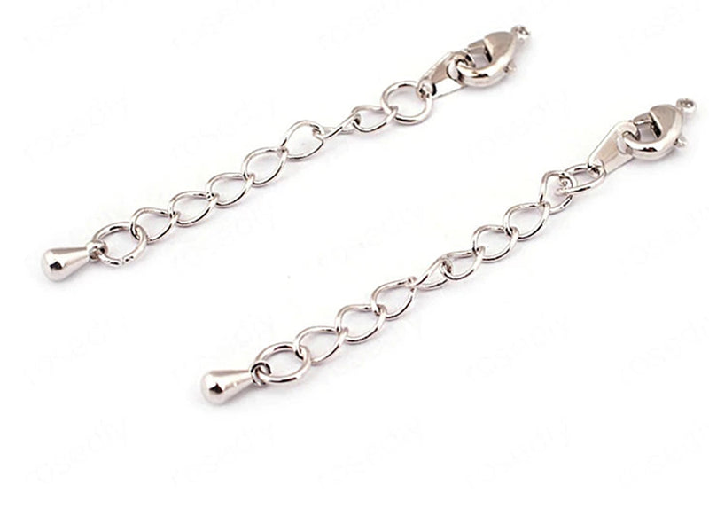24K White Gold Plated Extension Chain with Lobster Clasp and Charm Side