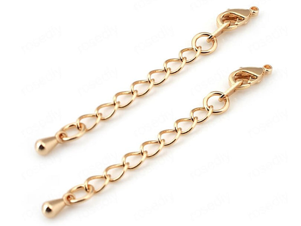 Lobster Claw Clasps with Extender Chain | Two Pieces | 24K Gold Plated Brass | Gold Extension Chain with Lobster Clasp