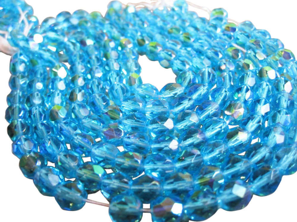 Blue Czech Fire Polished Glass Beads