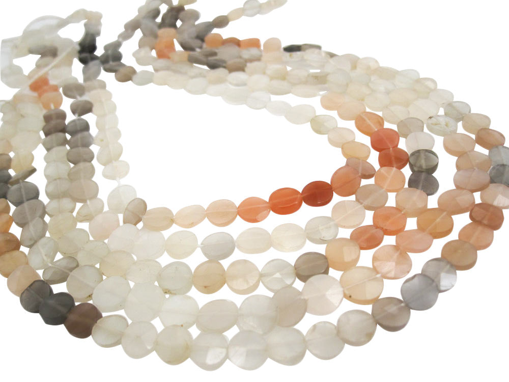 Rainbow Moonstone Beads, Faceted Coin