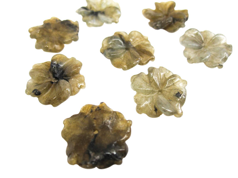 Labradorite Beads Carved Flower Side