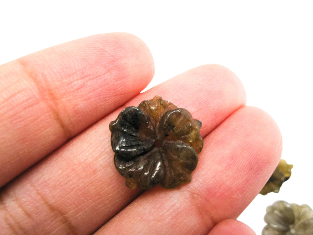 Labradorite Beads Carved Flower Top
