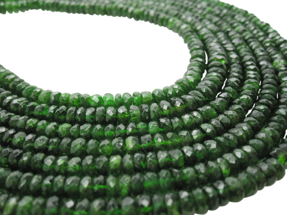 Chrome Diopside Beads in Faceted Rondelles