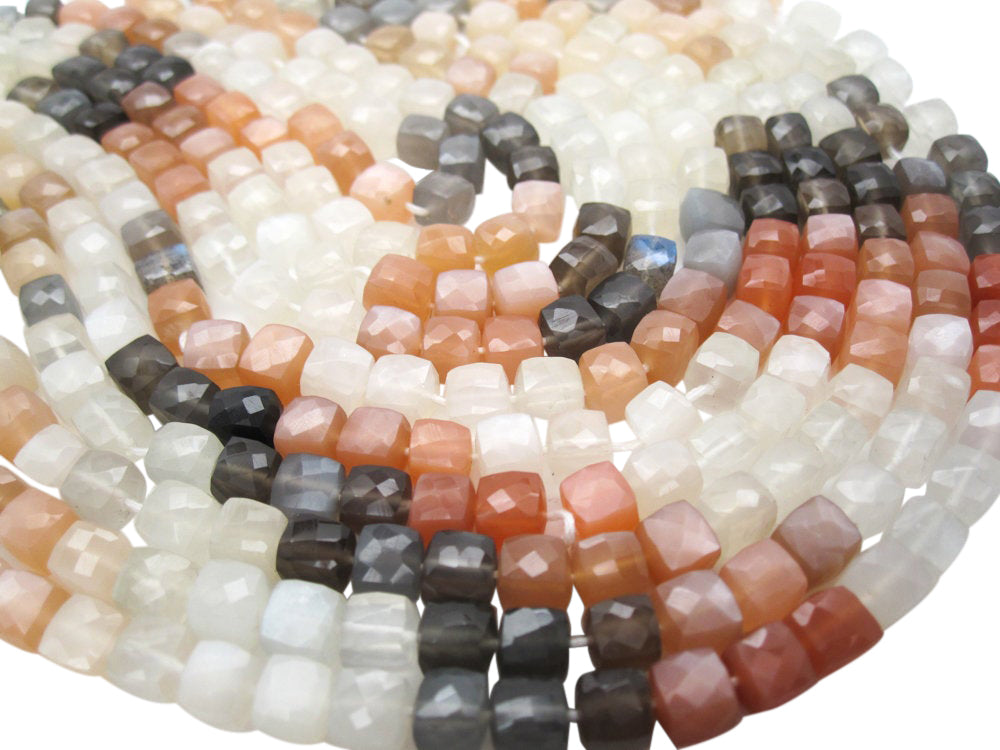 Rainbow Moonstone Beads in Faceted Cubes