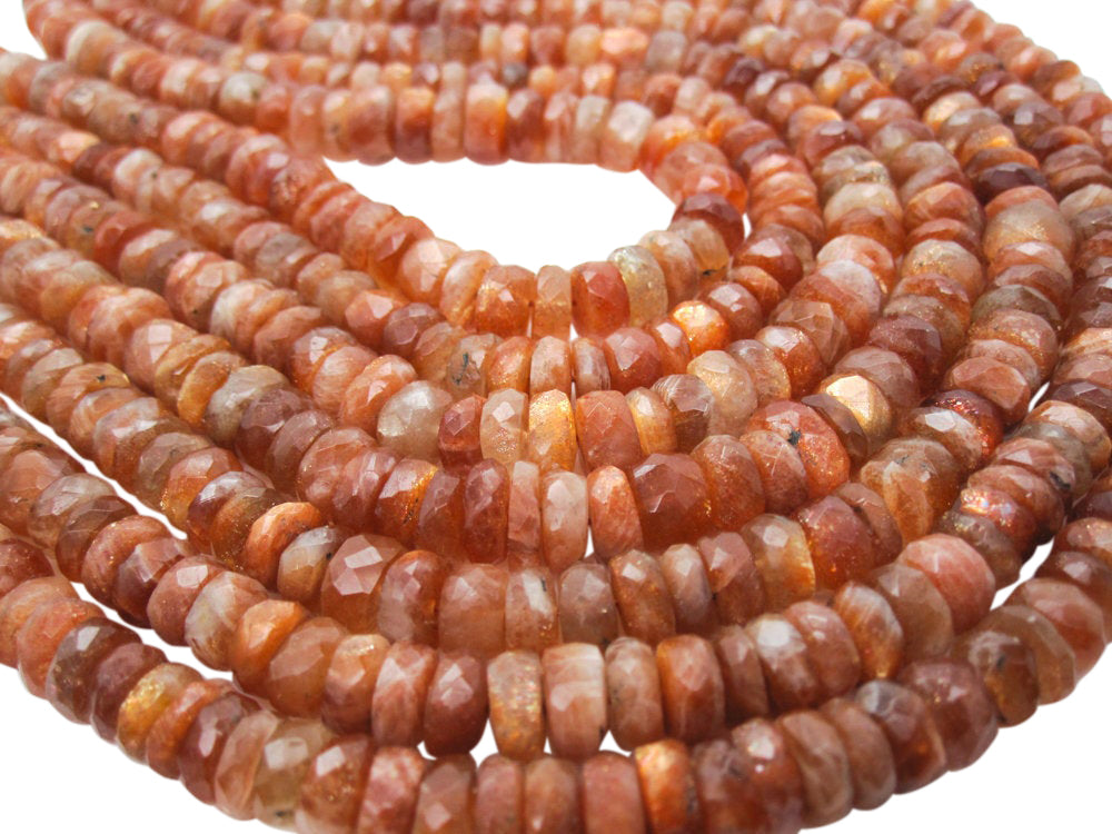 Sunstone Gemstone Beads in Faceted Rondelles