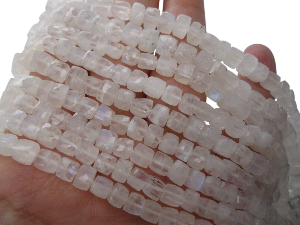 Moonstone Beads in Faceted Cubes