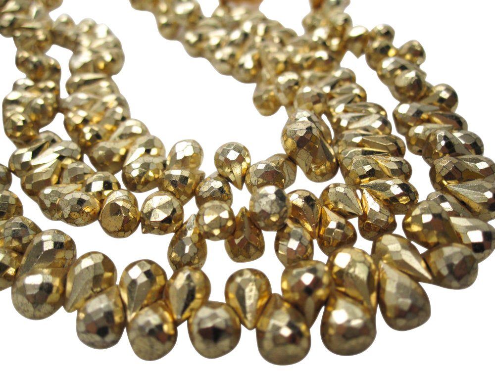 Gold Pyrite Beads in Faceted Teardrops