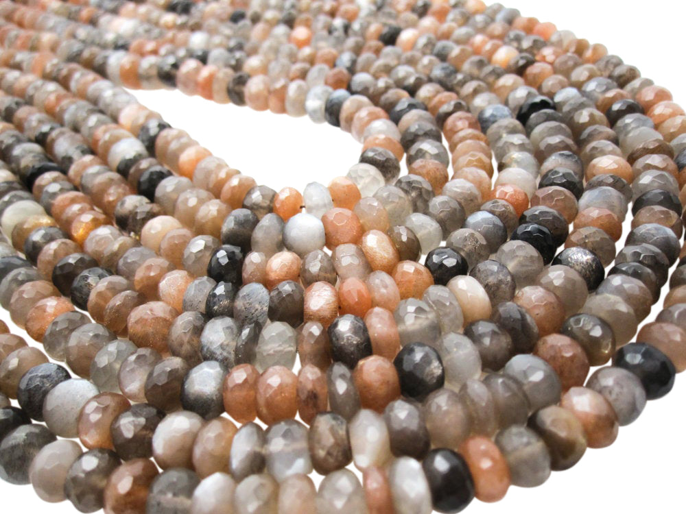 Rainbow Moonstone Beads in Faceted Rondelles