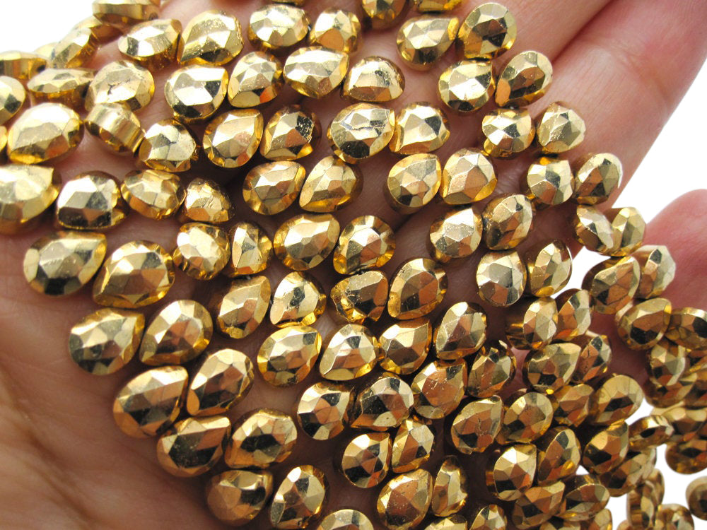 Pyrite Stone Beads in Faceted Pear Drops