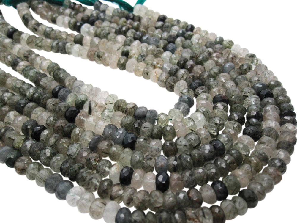 Green Rutilated Quartz Beads in Faceted Rondelles