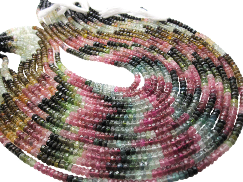 Watermelon Tourmaline Stone Beads in Faceted Rondelles