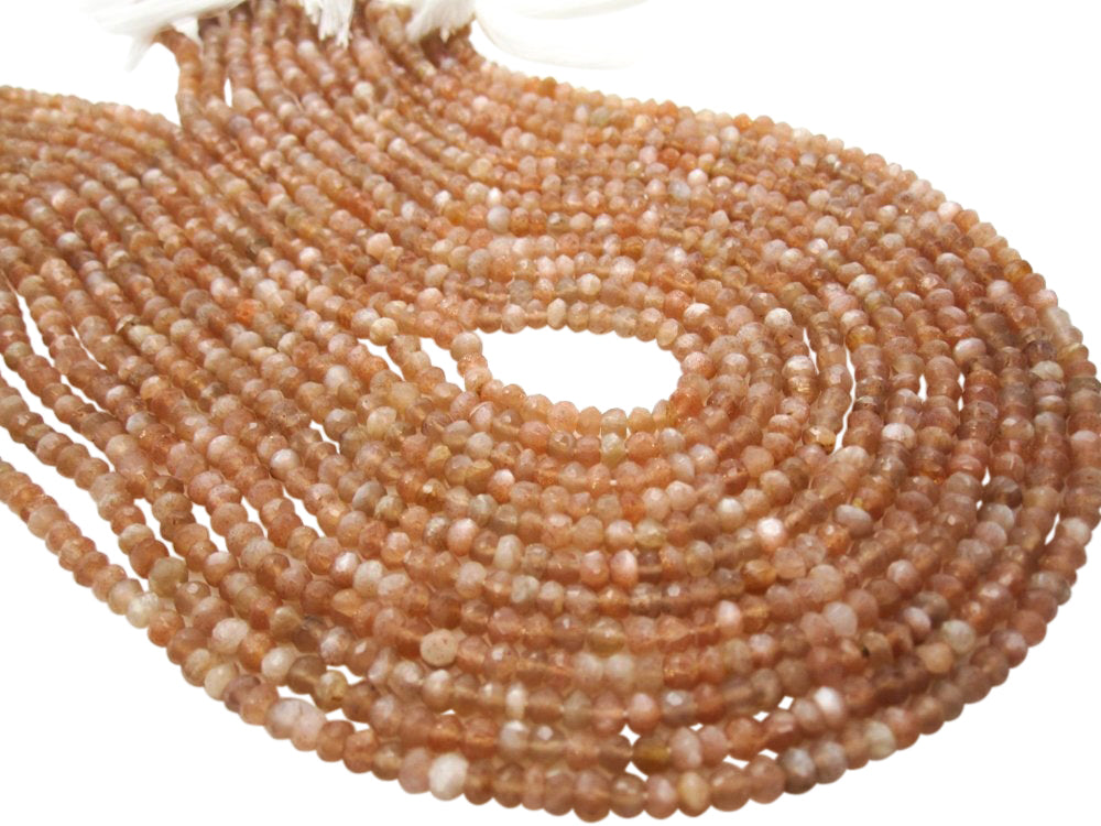 Pink Flake Moonstone Beads in Faceted Rondelles