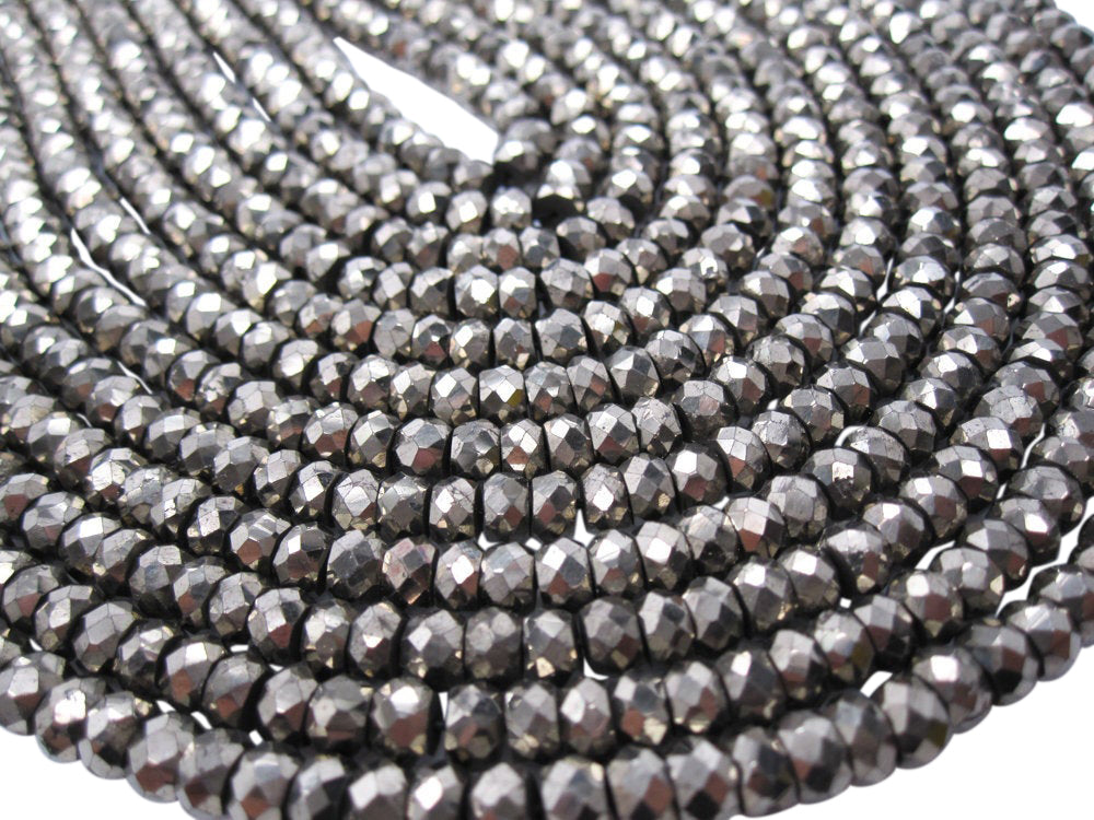 Pyrite Stone Beads in Faceted Rondelles