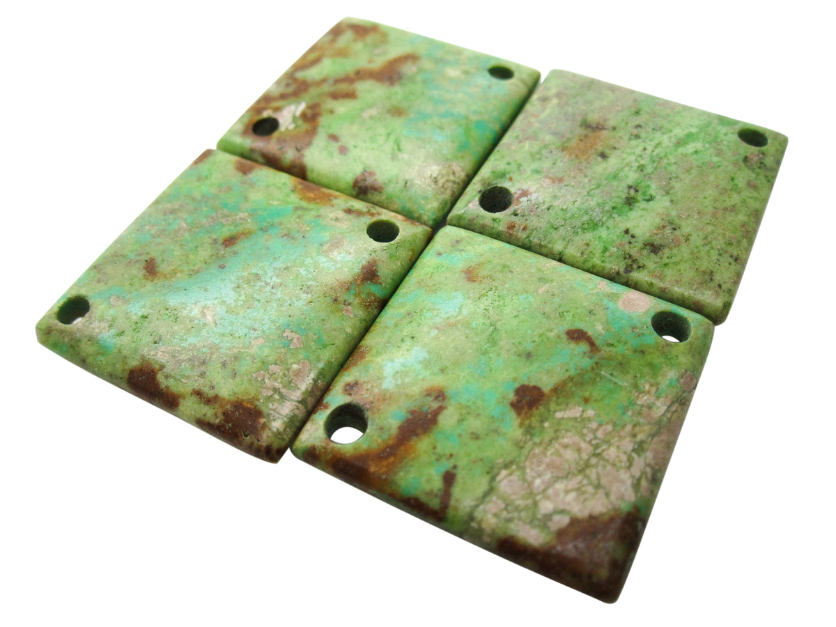 Green Turquoise Pendant in Square Shape and Double Drilled