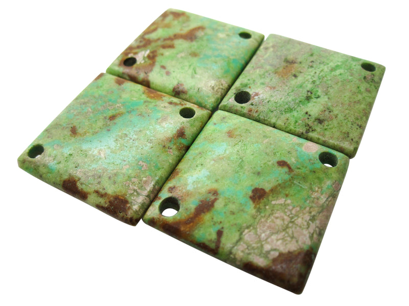 Green Turquoise Pendant in Square Shape and Double Drilled
