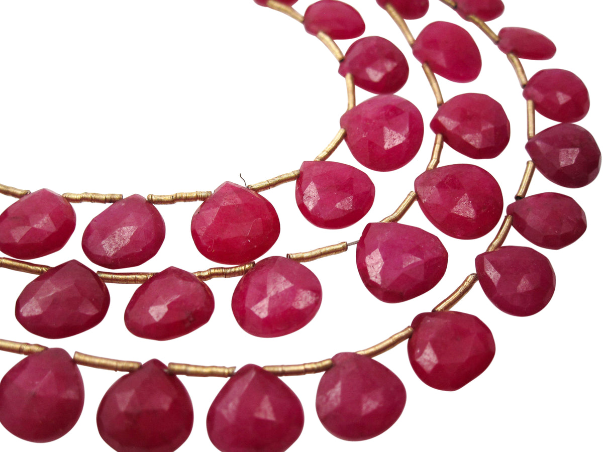 Ruby Gemstone Beads in Faceted Briolettes
